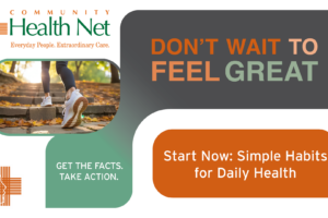Don't Wait to Feel Great Graphic - Woman exercising by walking up a path outside