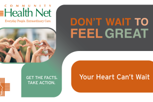 Don't Wait to Feel Great Graphic - Group of people making a heart shape with their hands in the air.